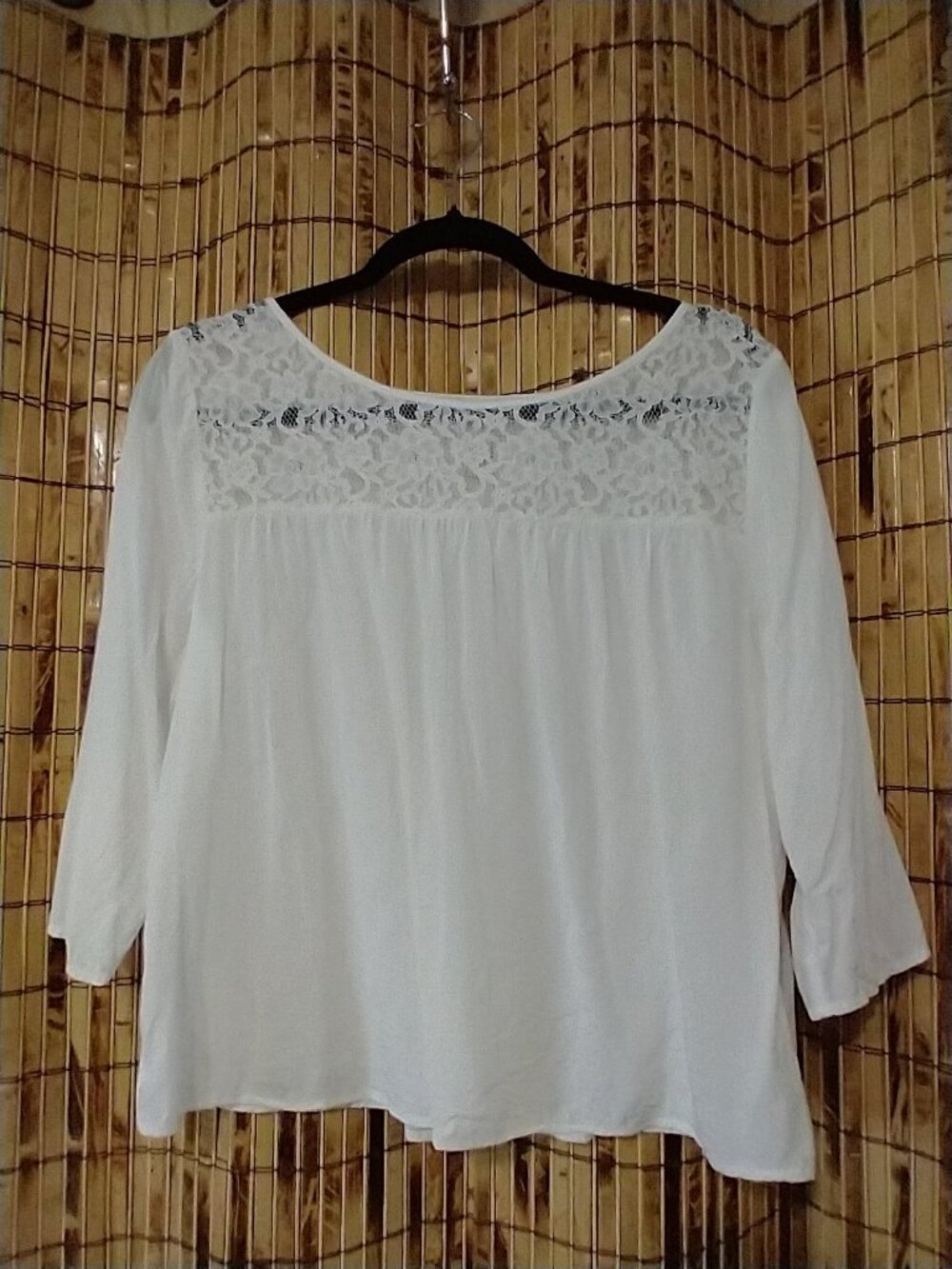 Arizona Jean Co. women's boho-style lace yoke peasant blouse in White, sizeXL